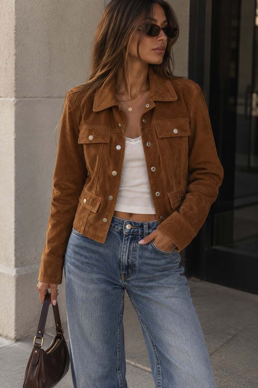 Live a Little Brown Suede Leather Trucker Jacket Style 5415WS